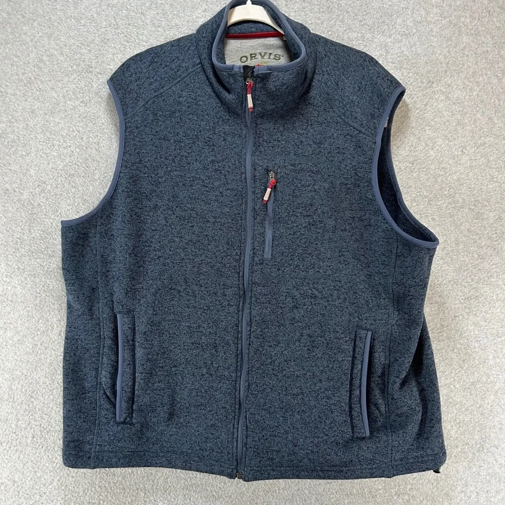 Orvis Fleece Vest Full Zip Mens XXL Blue Heathered Outdoor‎ Hiking Layering - Picture 3 of 9